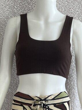 Thearah Brown Fitted Bralette in Organic Cotton, Wide Strap Crop Top